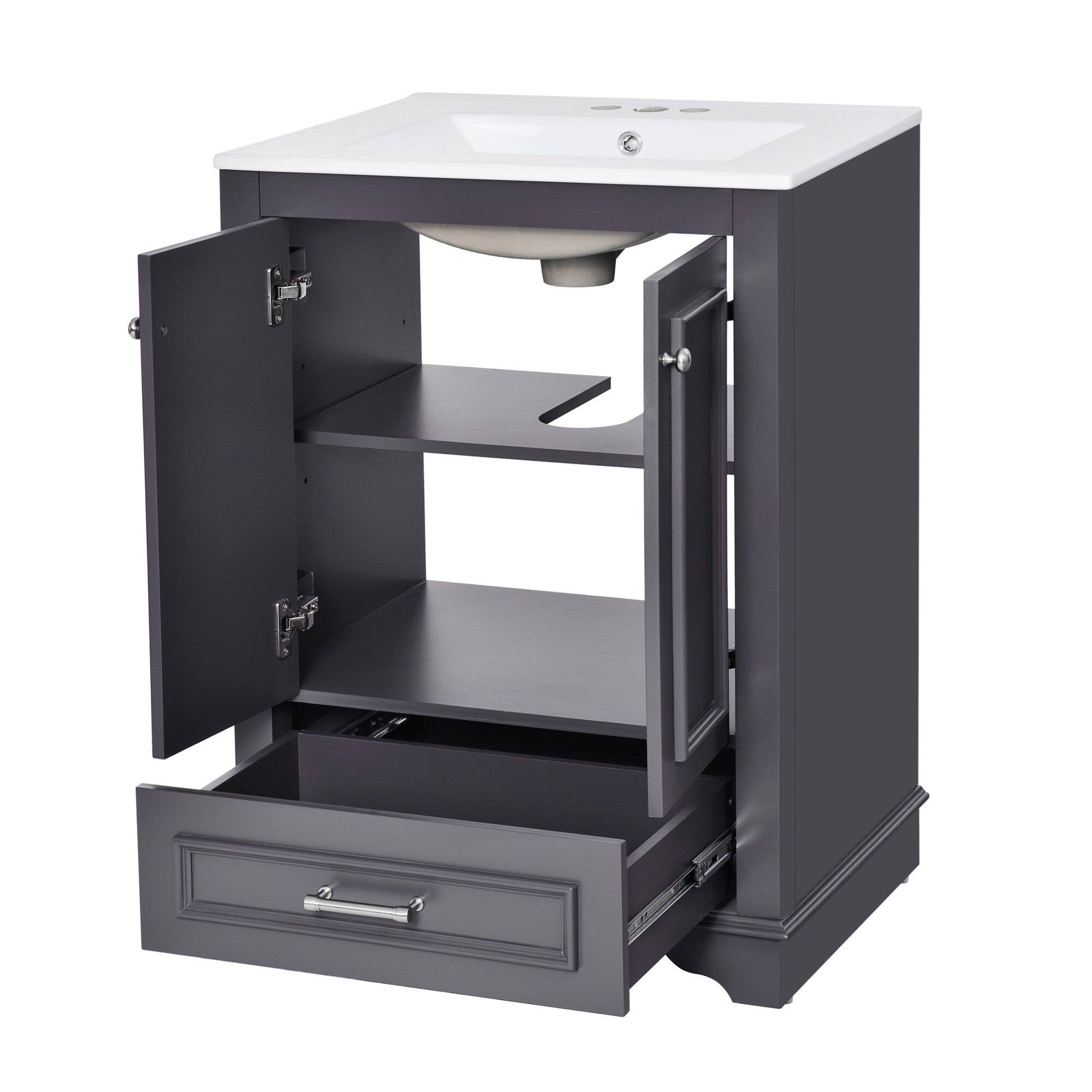 Alt View 2. Boyel Living - 24 Inch Bathroom Vanity with Ceramic Sink Soft Close Doors Silver HandlesBlue Gray - Gray.