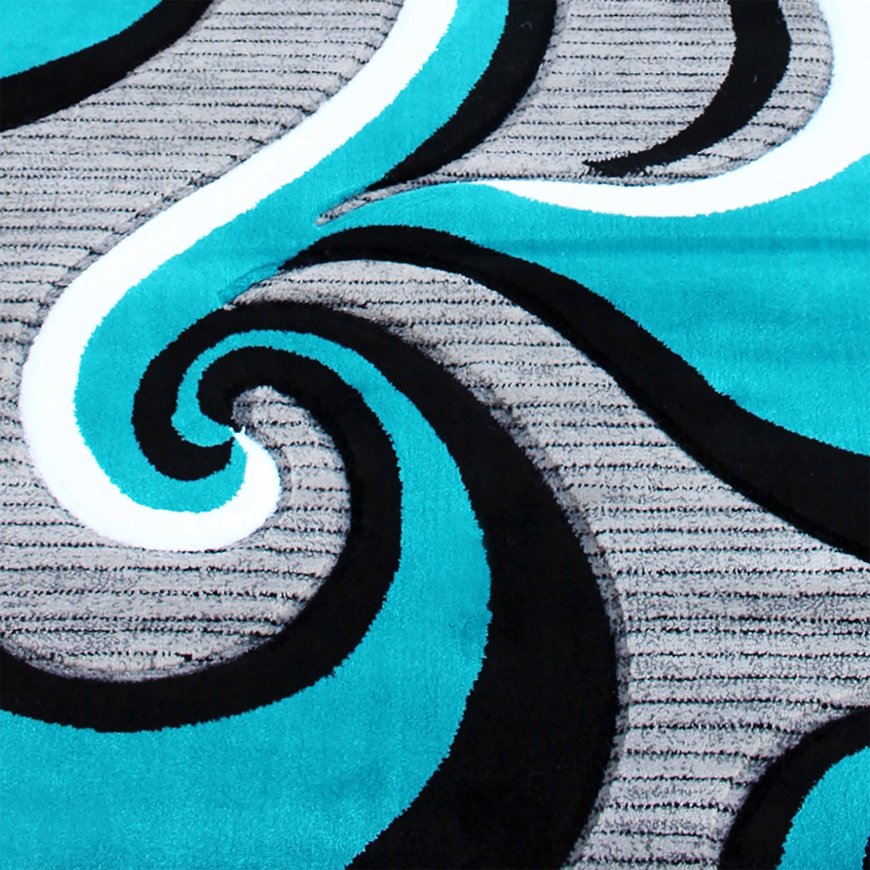 Alt View 5. Emma + Oliver - Modal Accent Rug with Modern 3D Sculpted Swirl Pattern and Varied Texture Piling - Turquoise.