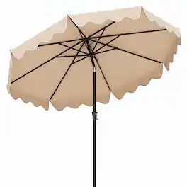 Costway - 9 FT Patio Umbrella 2-Tier Market Table Umbrella with Sun-Protective Canopy - Beige