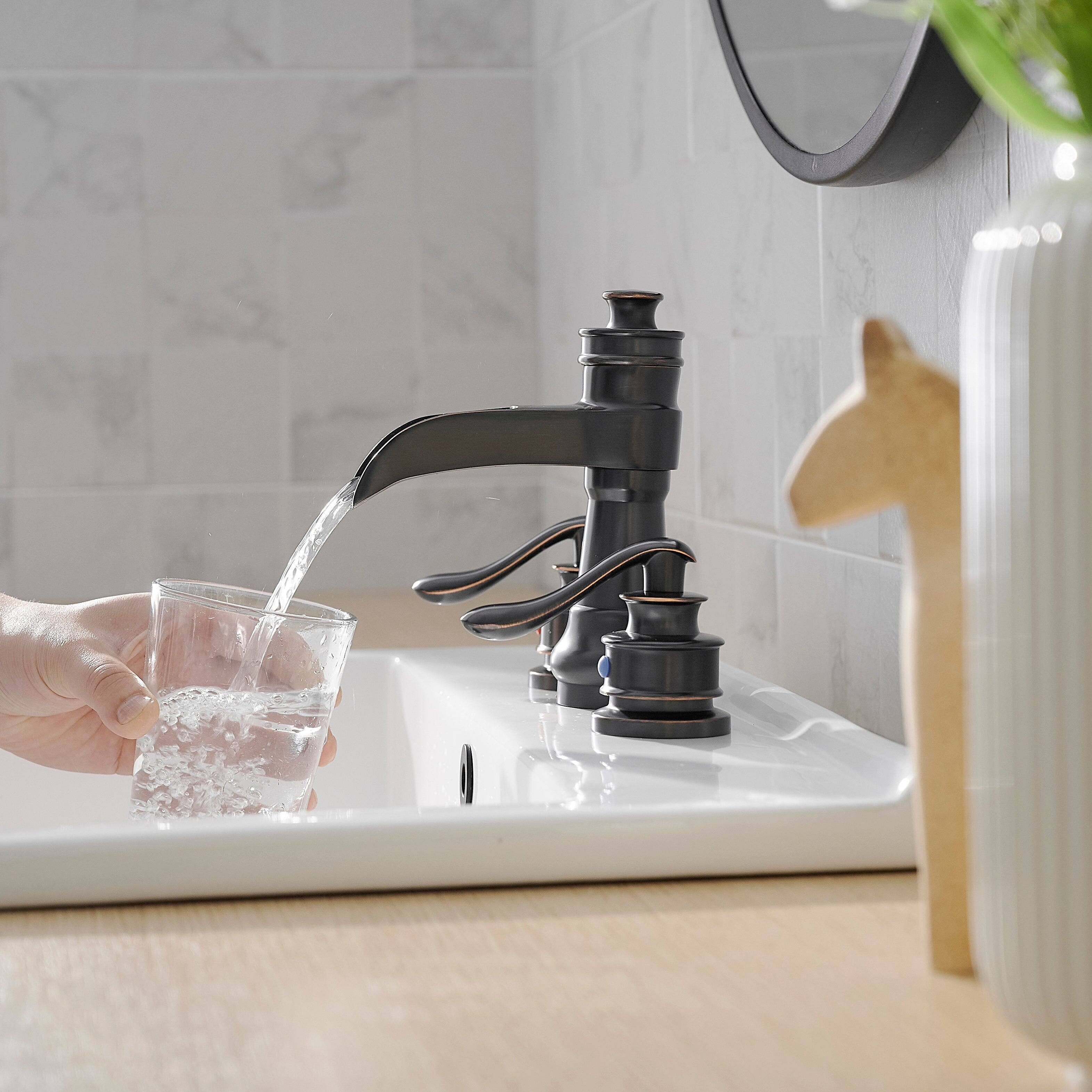 Back. Boyel Living - Waterfall 8-Inch Widespread 2-Handle Bathroom Faucet with Drain Kit in Oil Rubbed Bronze - Oil Rubbed Bronze.