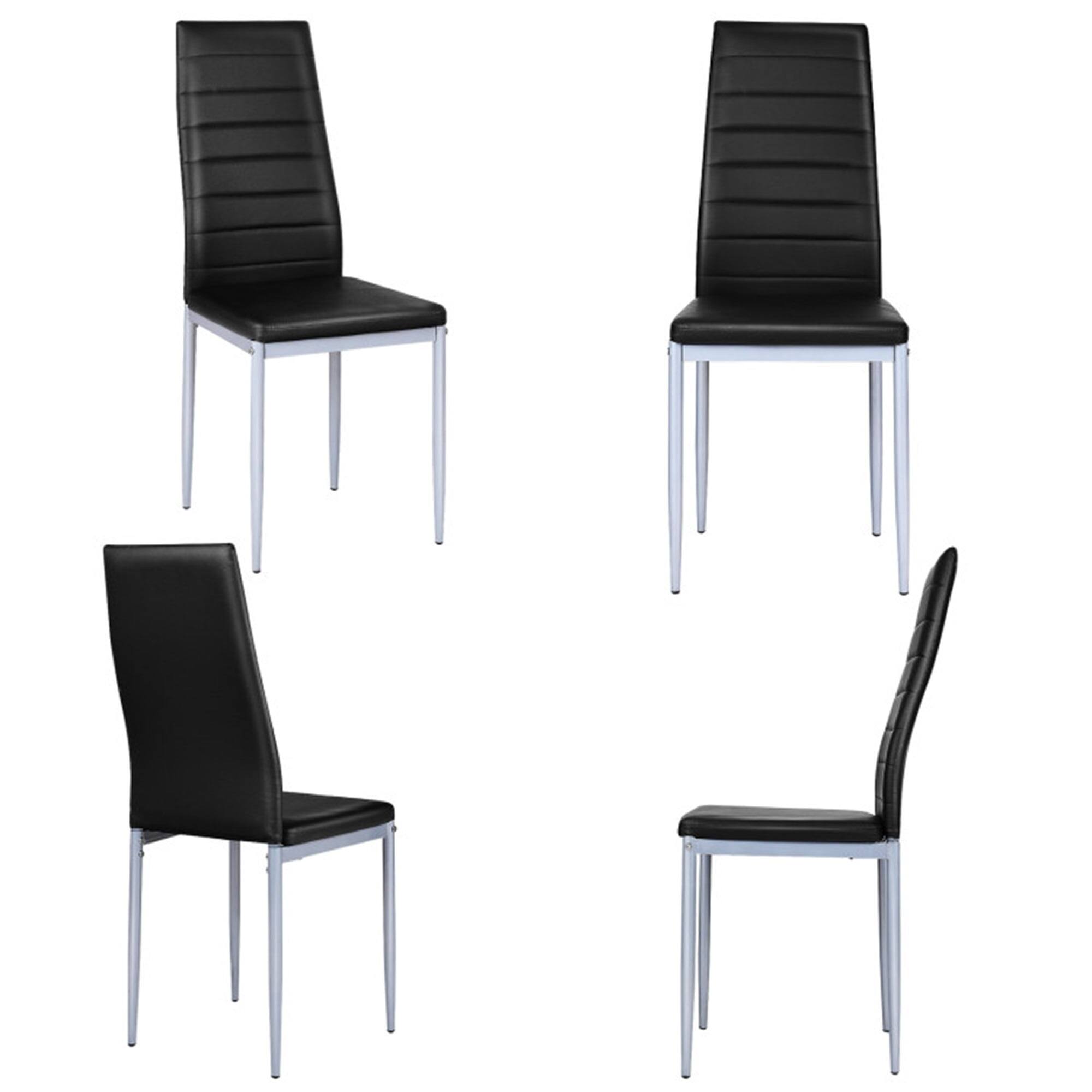 Angle. Pefilos - Set of PVC Leather Dining Side Chairs Elegant Design for Room Living Black - Black.
