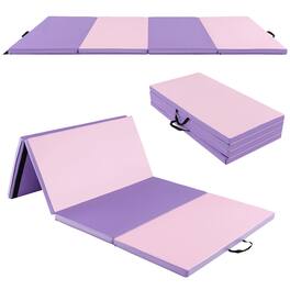 Gymax - 8' x 4' x 2'' Folding Gymnastics Mat Tumbling Exercise PU Leather Cover for Yoga - Pink
