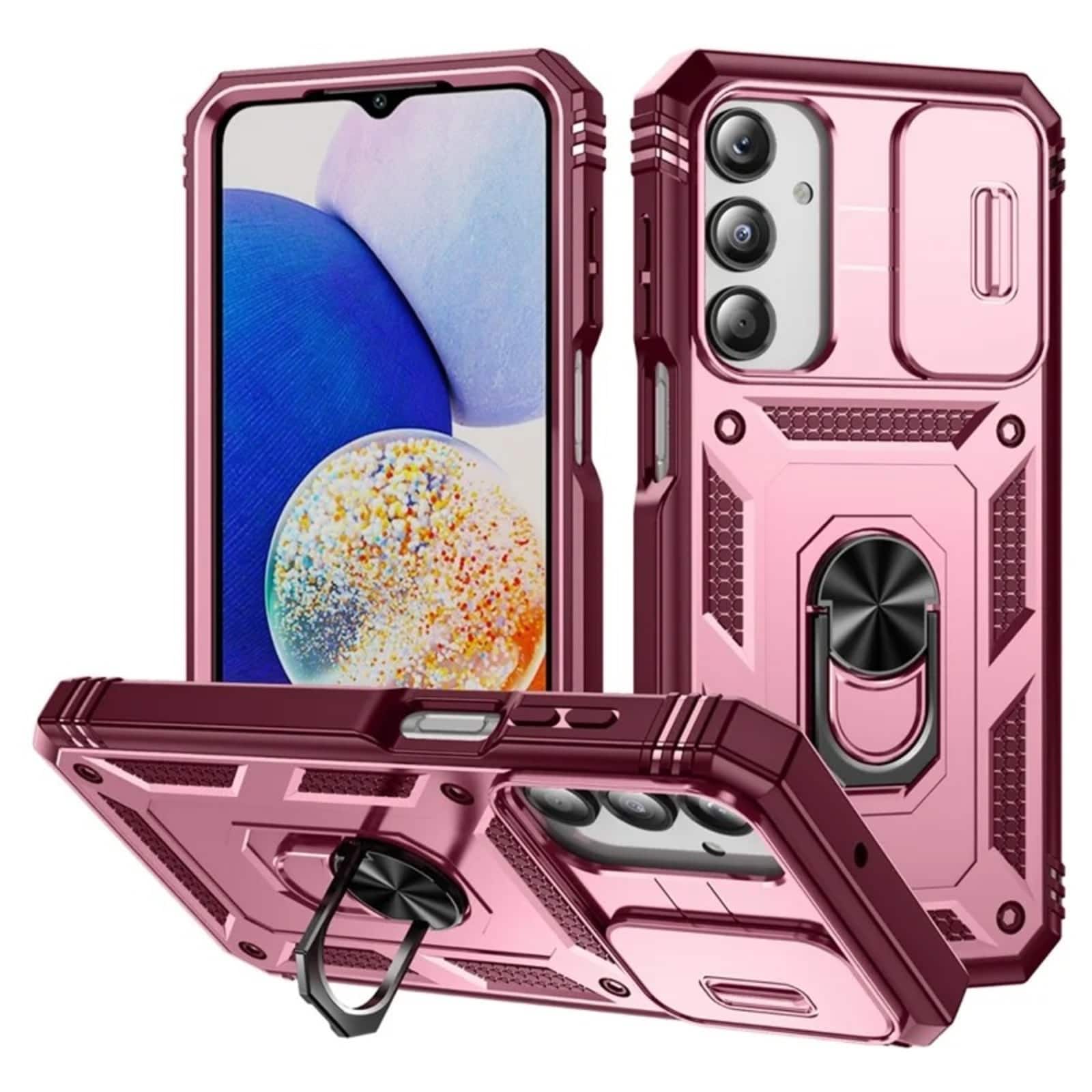 UUCOVER - For Samsung Galaxy A16 5G/4G Dual Layer Case with Slide Camera Cover Rotating Magnetic Ring Kickstand Protective Cover - Pink+Dark red price history on PriceWatchPro