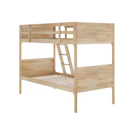 Front. Flash Furniture - Dallas Bunk Bed Twin Over Twin, Convertible Slatted Solid Wood Bunk Bed Frame with Ladder for Kids, No Box Spring Needed - Brown.