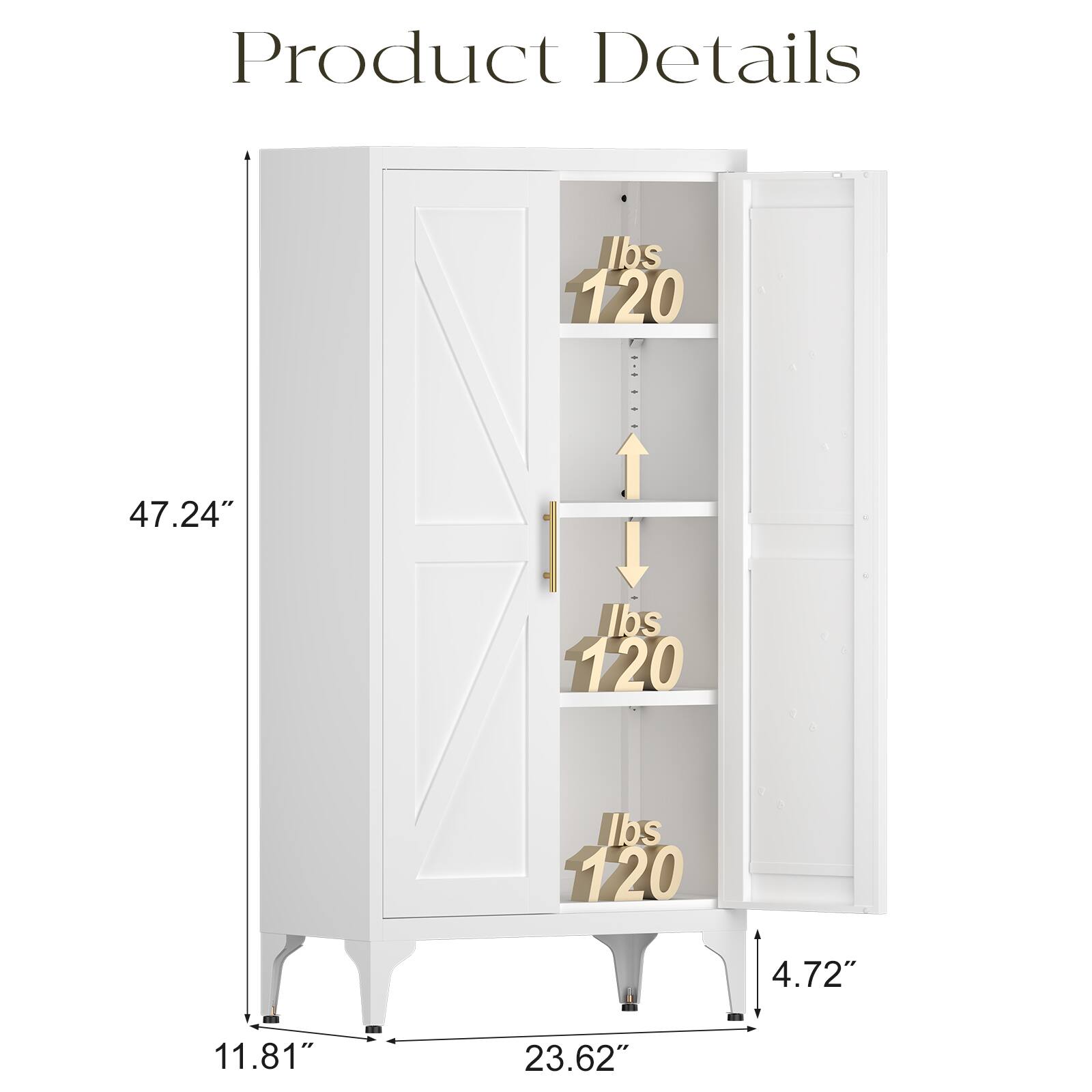 Product Details

- Weight Capacity: 120 lbs
- Height: 47.24"
- Depth: 11.81"
- Width: 23.62"
- Shelf Depth: 4.72"