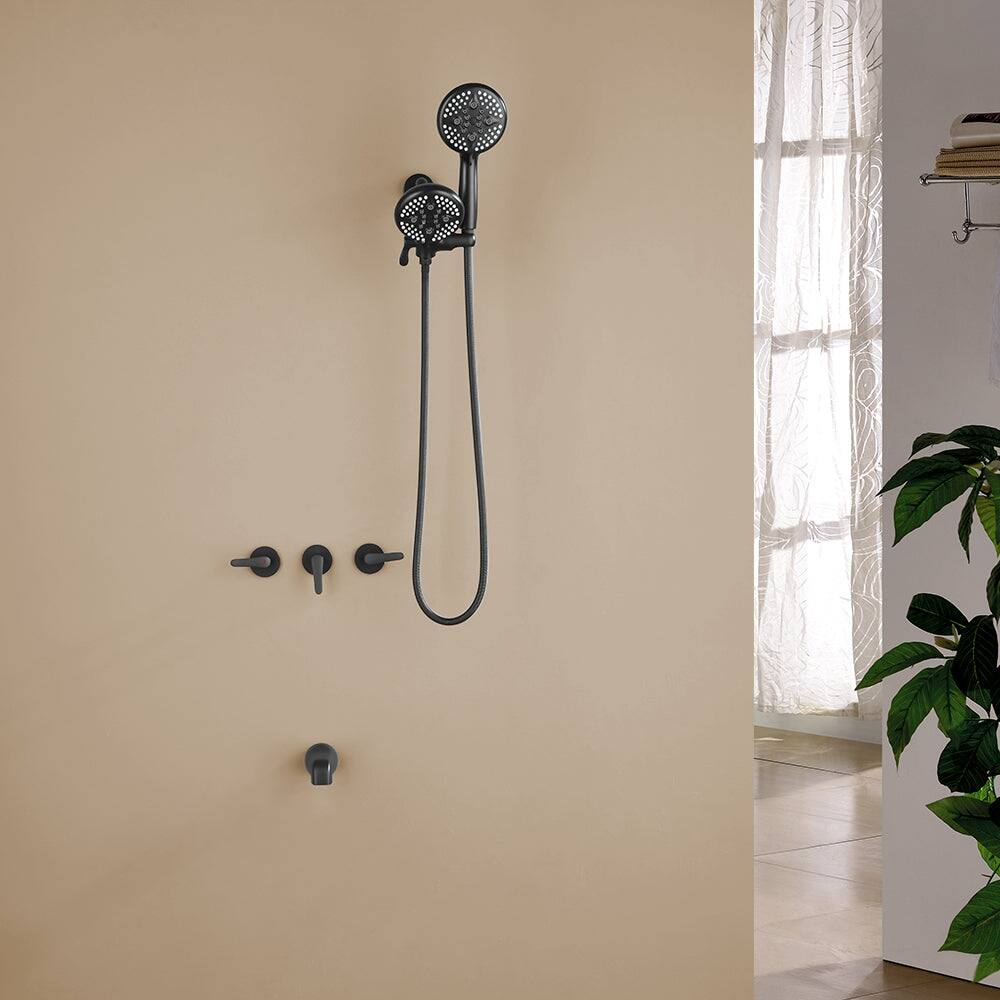 Alt View 4. Boyel Living - Matte Black Shower Set with Five Function Dual Shower Heads and Three Handle Control - Matte Black.