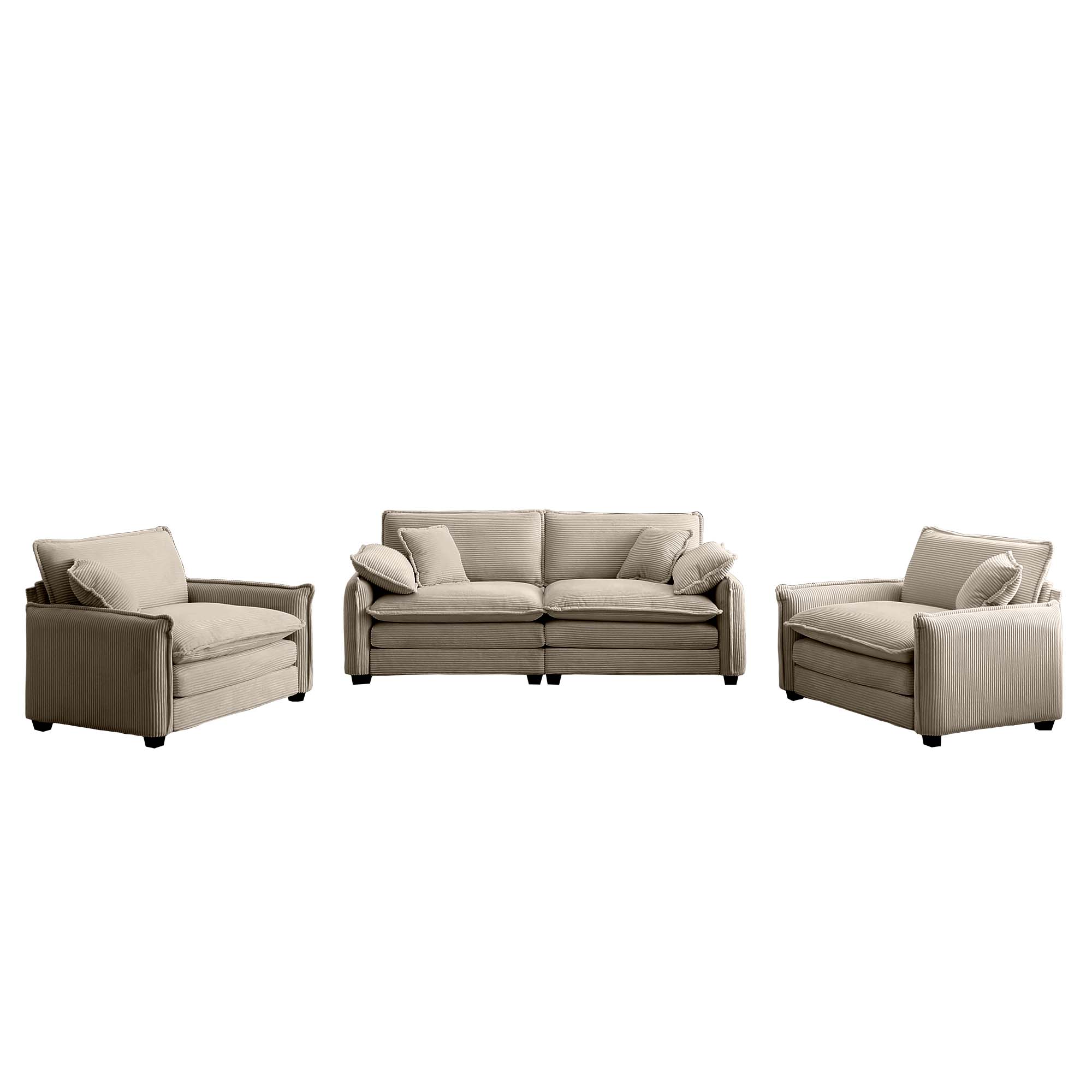 Back. LOVMOR - Single Seat Corduroy Sofa Set Easy Assembly Memory Foam For Living Room Bedroom Home Theater Soft Textured Den - Tan.