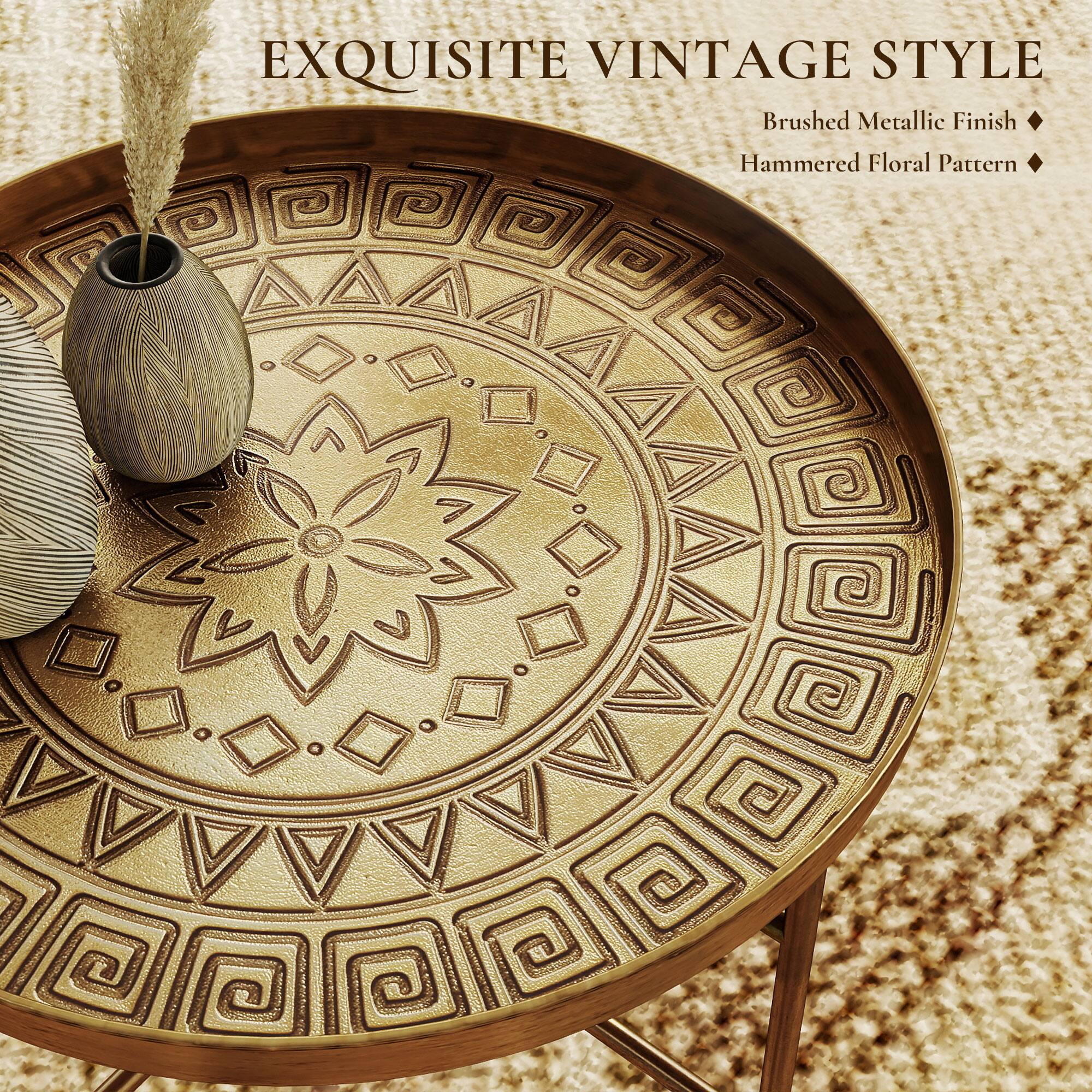 EXQUISITE VINTAGE STYLE  
Brushed Metallic Finish  
Hammered Floral Pattern