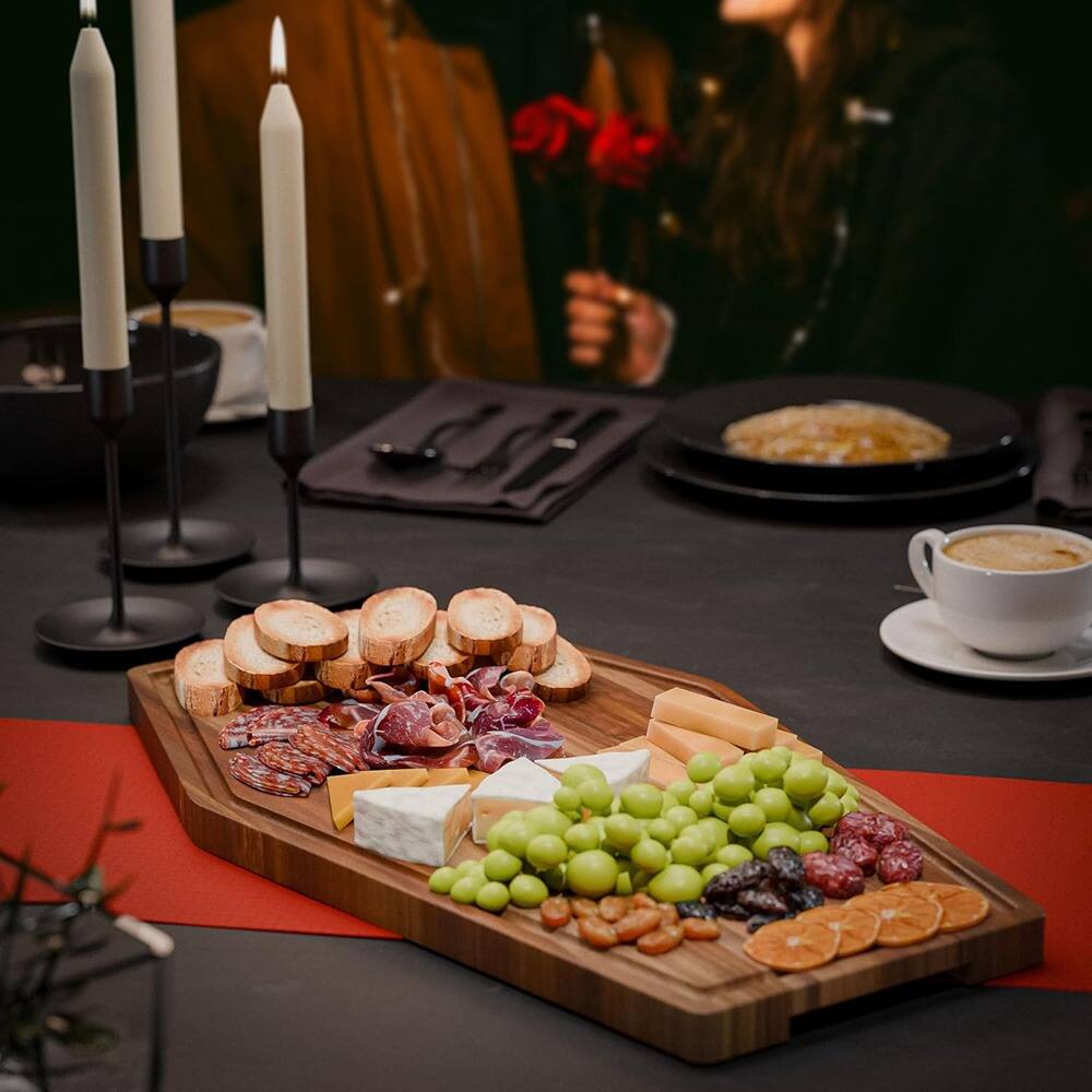 Alt View 2. PARKER SLATER - Large Gothic Coffin-Shaped Acacia Wood Cutting Board, 17"x10.5", Halloween.