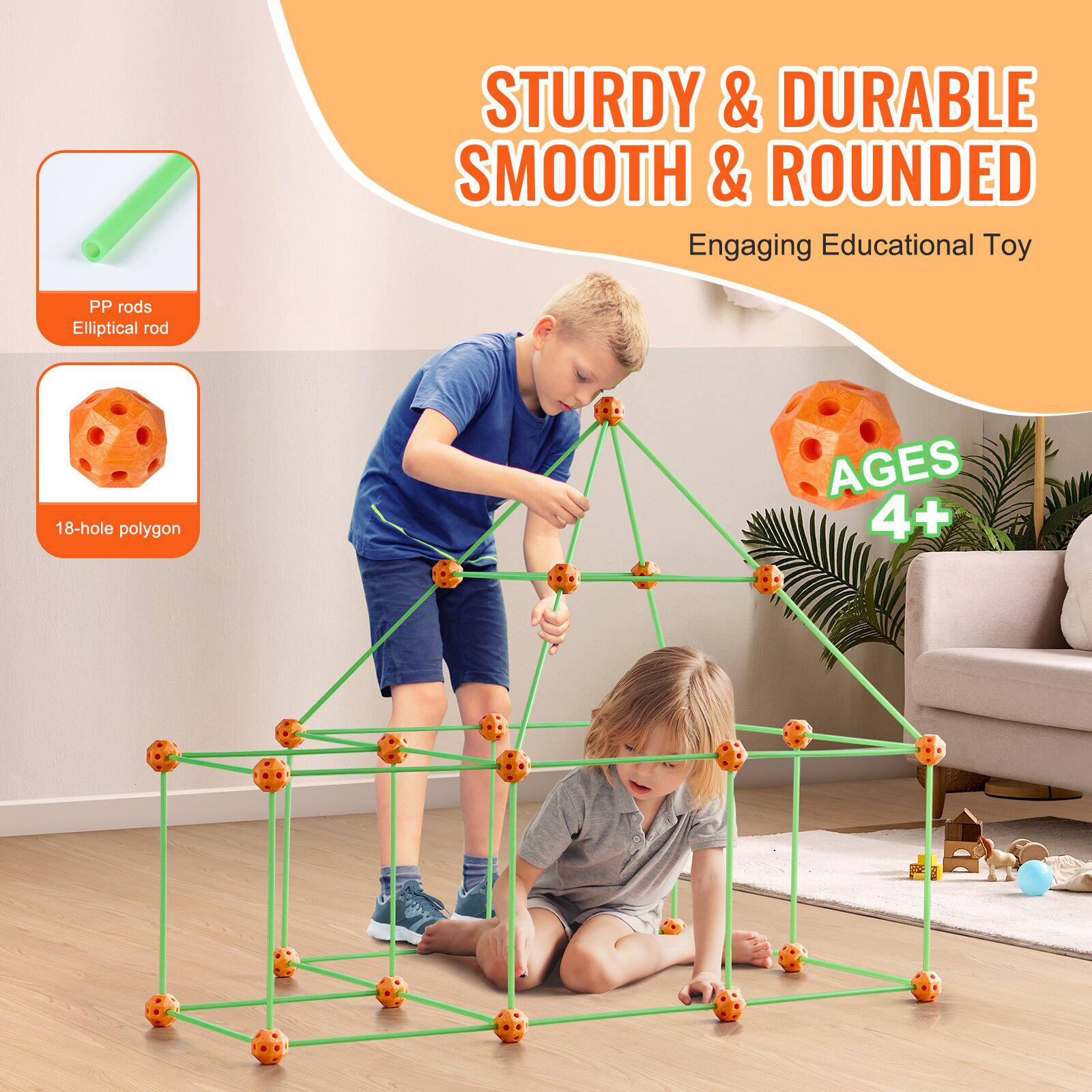 STURDY & DURABLE  
SMOOTH & ROUNDED  
Engaging Educational Toy  

PP rods  
Elliptical rod  

18-hole polygon  

AGES 4+