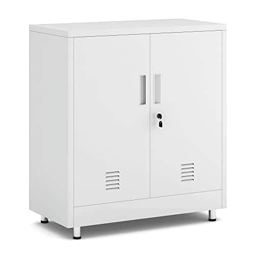 Hirose Alice - Storage Cabinet With Locking Doors And Shelf Small Lockable Sideboard Buffet For Home Living () metal - White