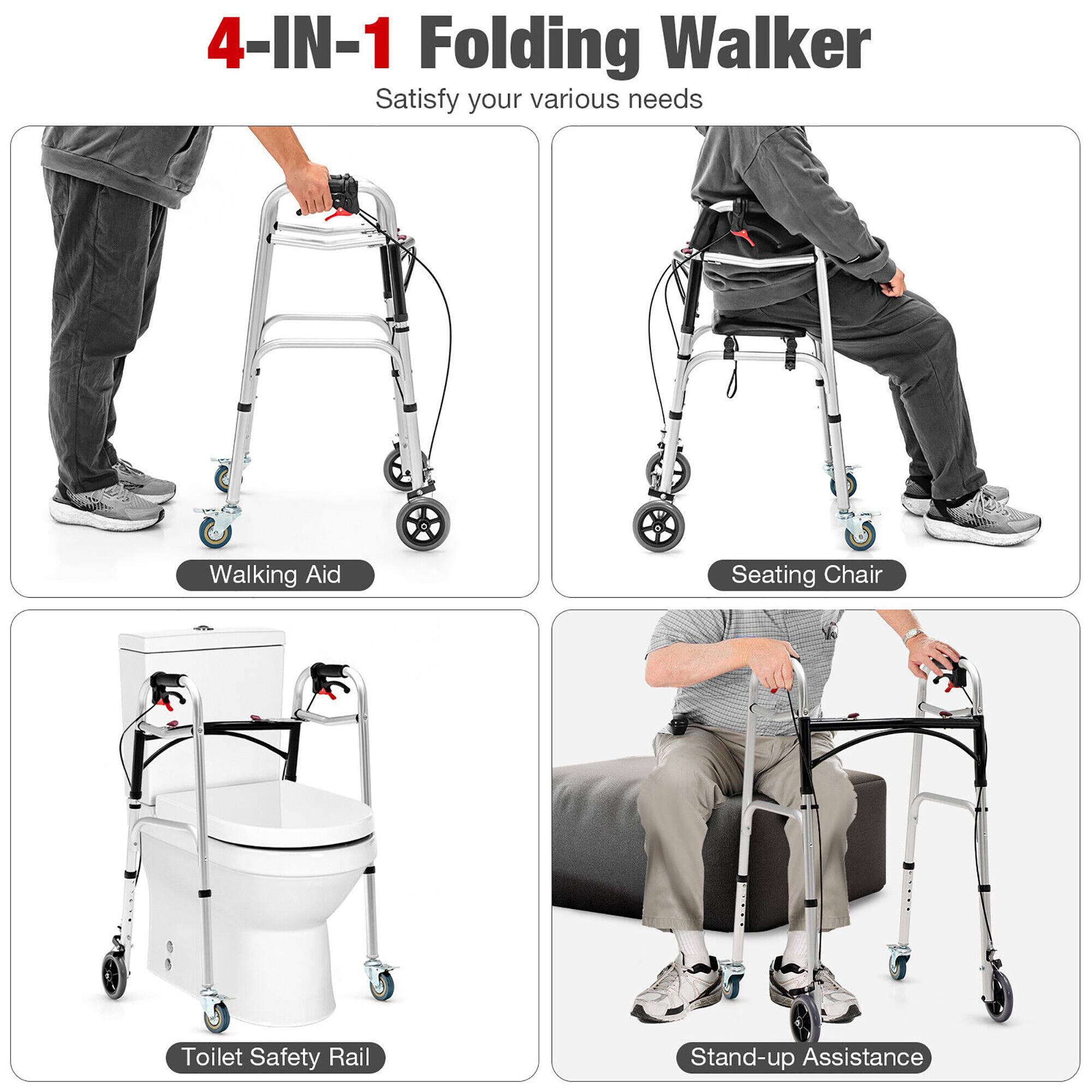 4-IN-1 Folding Walker  
Satisfy your various needs  

Walking Aid  
Seating Chair  
Toilet Safety Rail  
Stand-up Assistance