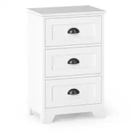 WELLFOR - 3-Drawer Wooden Nightstand with Storage - White