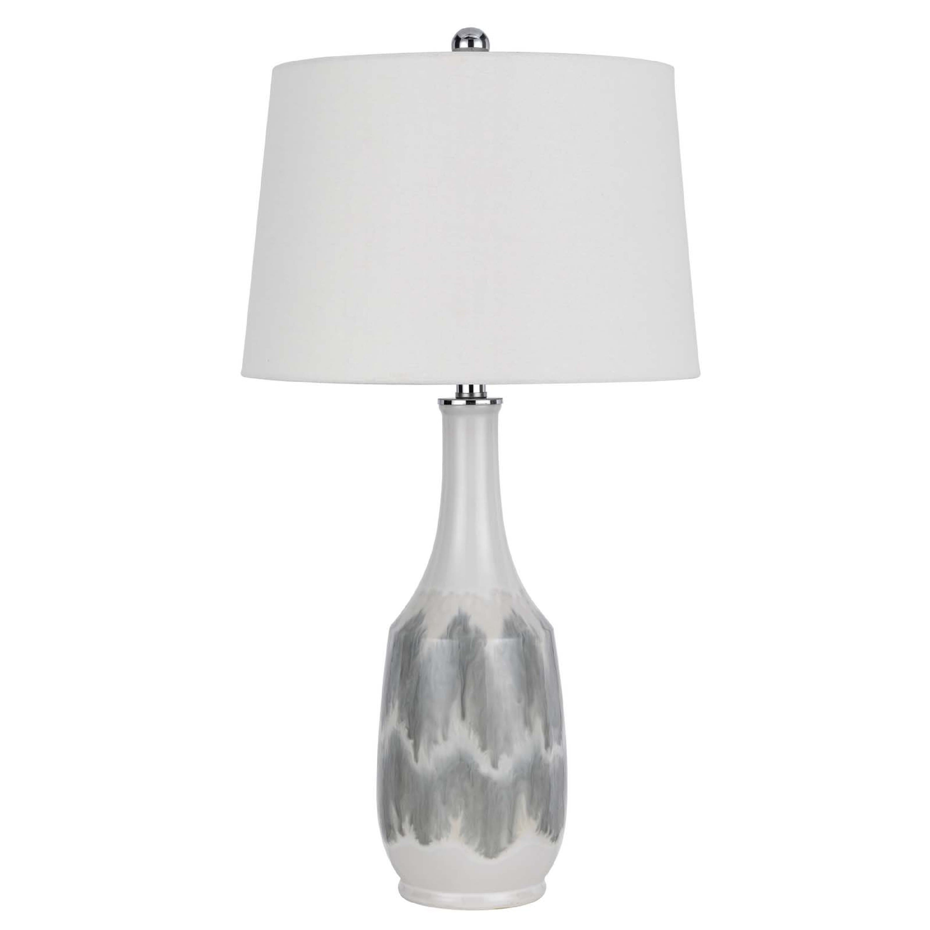 Manhattan Lane - Table Lamp, Drum Shade, 29 Inch, Swirl Ceramic Base - White, Gray