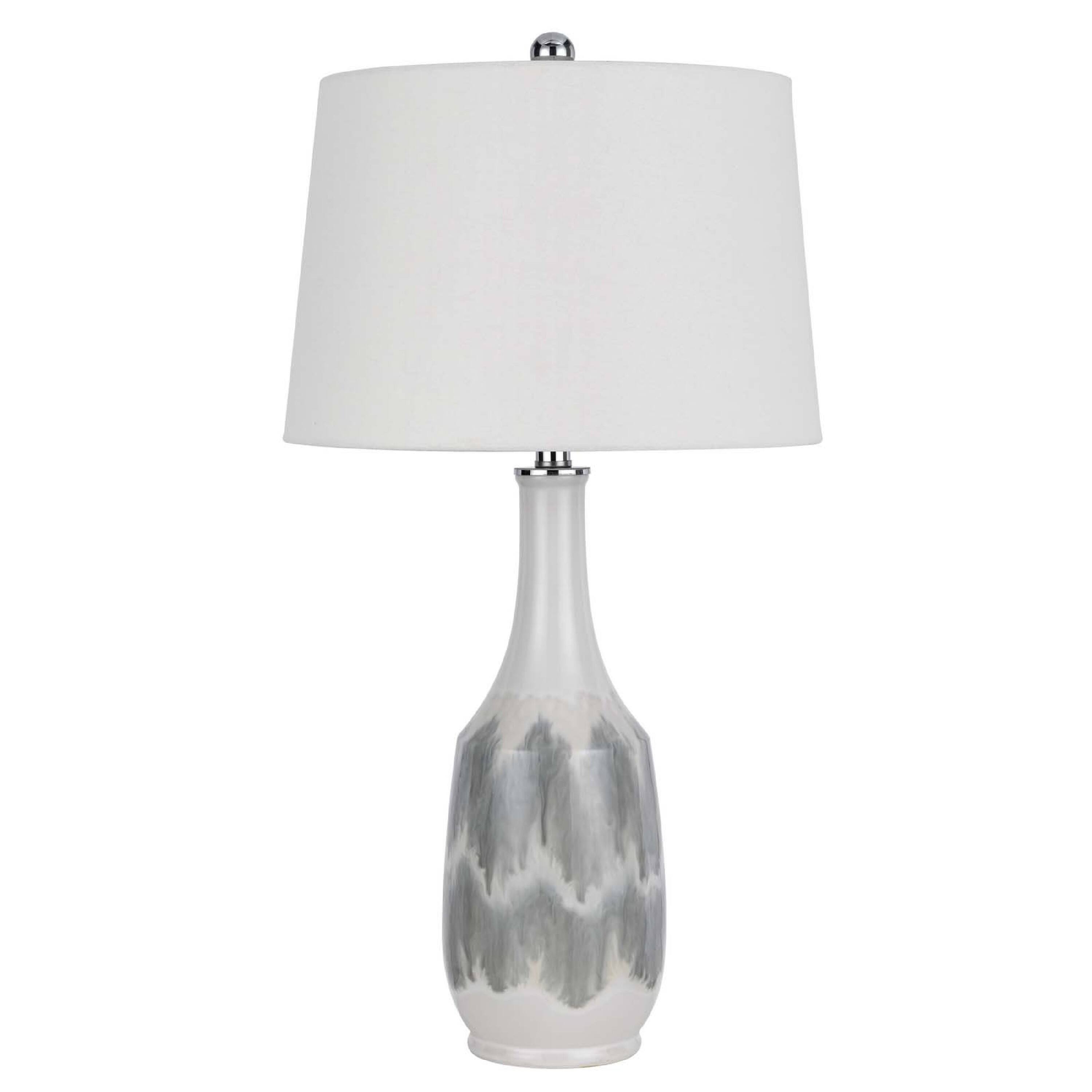 Front. Manhattan Lane - Table Lamp, Drum Shade, 29 Inch, Swirl Ceramic Base - White, Gray.