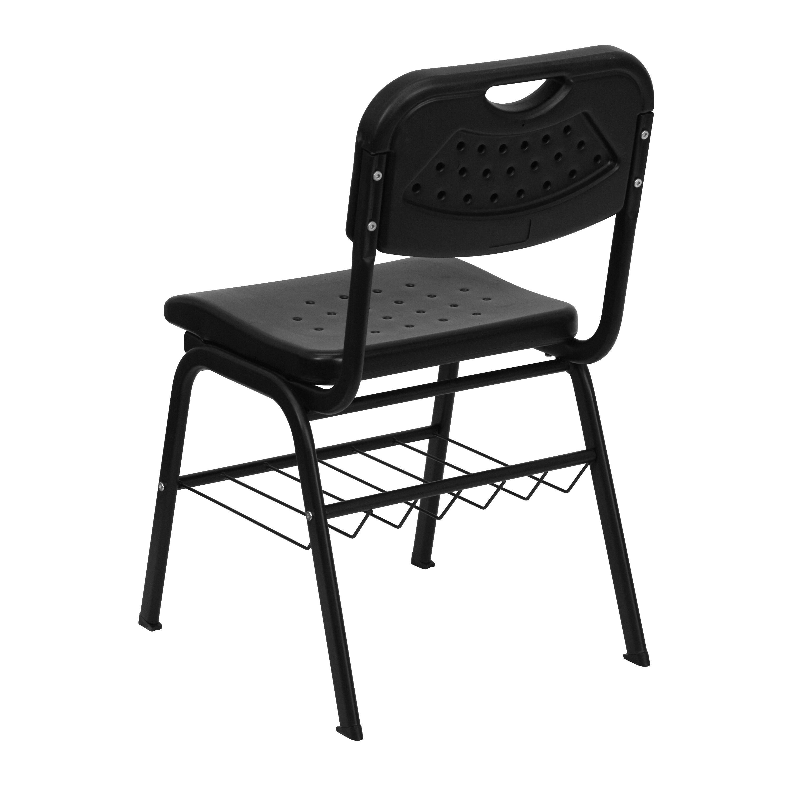 Alt View 5. Emma + Oliver - 880 lb. Capacity Plastic Chair with Book Basket - Black.