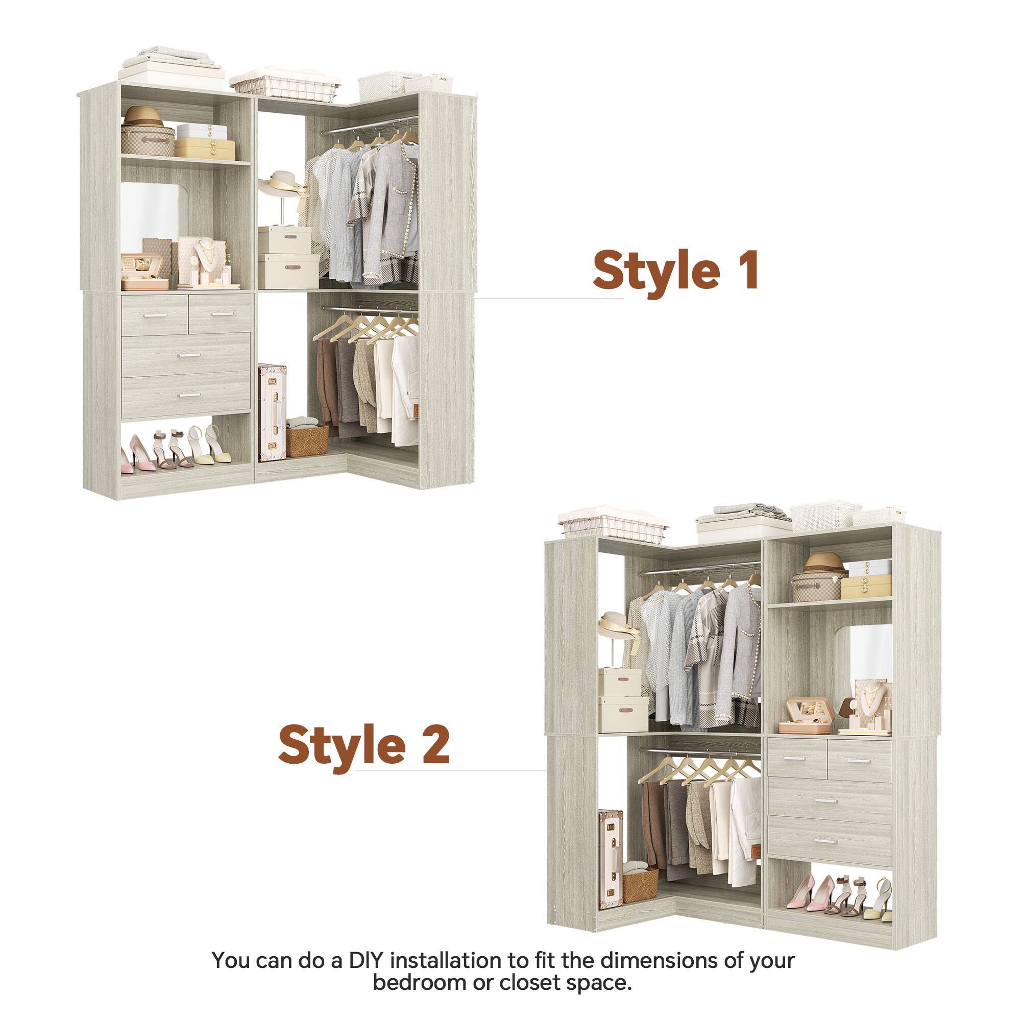 Style 1  
Style 2  

You can do a DIY installation to fit the dimensions of your bedroom or closet space.