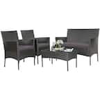 Costway 4PCS Patio Rattan Furniture Set Cushioned Sofa Coffee Table Backyard - Gray