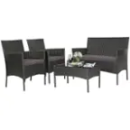 Front. Costway - Costway 4PCS Patio Rattan Furniture Set Cushioned Sofa Coffee Table Backyard - Gray.