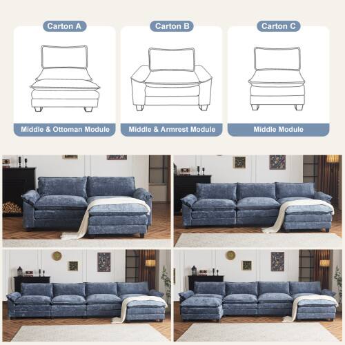 Carton A: Middle & Ottoman Module  
Carton B: Middle & Armrest Module  
Carton C: Middle Module