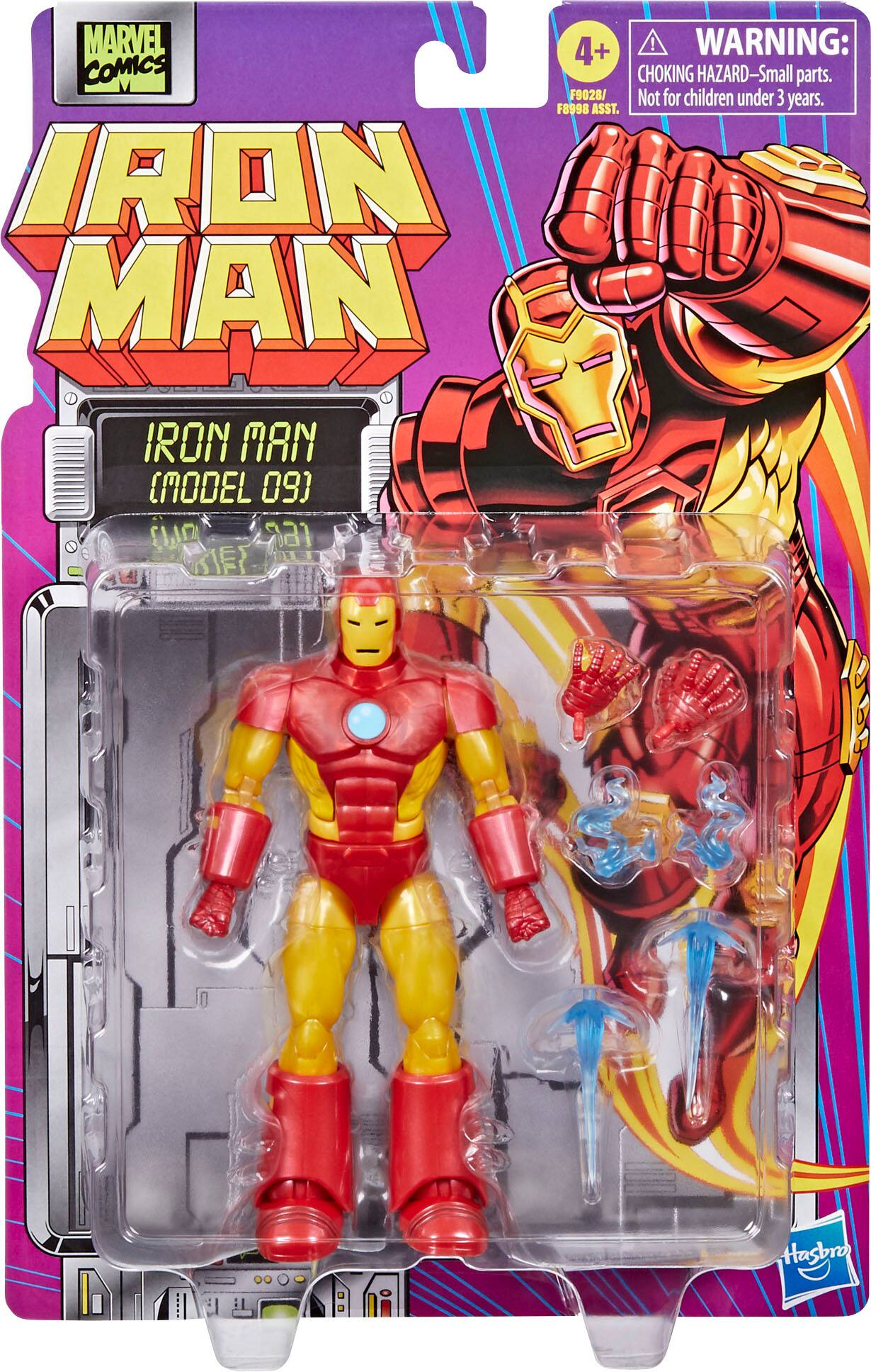 The text on the image reads: "WARNING: COMICS CHOKING HAZARD-Small parts. Not for children under 3 years. Iron Man Iron Man Crodele 093 SUO (6P) Hasbro."