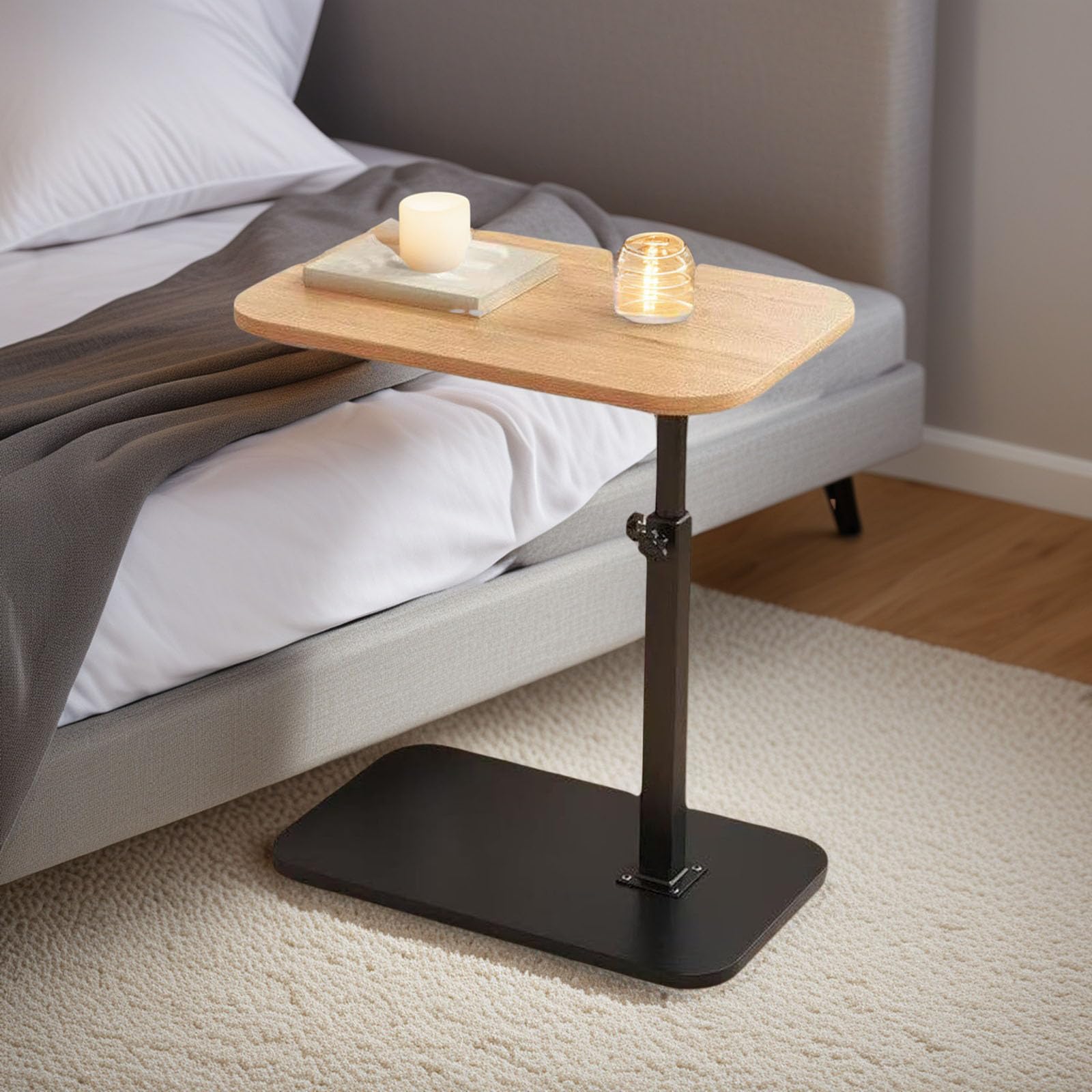 Alt View 3. Fabibe - C End Table Adjustable Height Shaped Side Tables Living Room And Bedroom For Sofa Chair Bed Coffee Small - Walnut Brown.