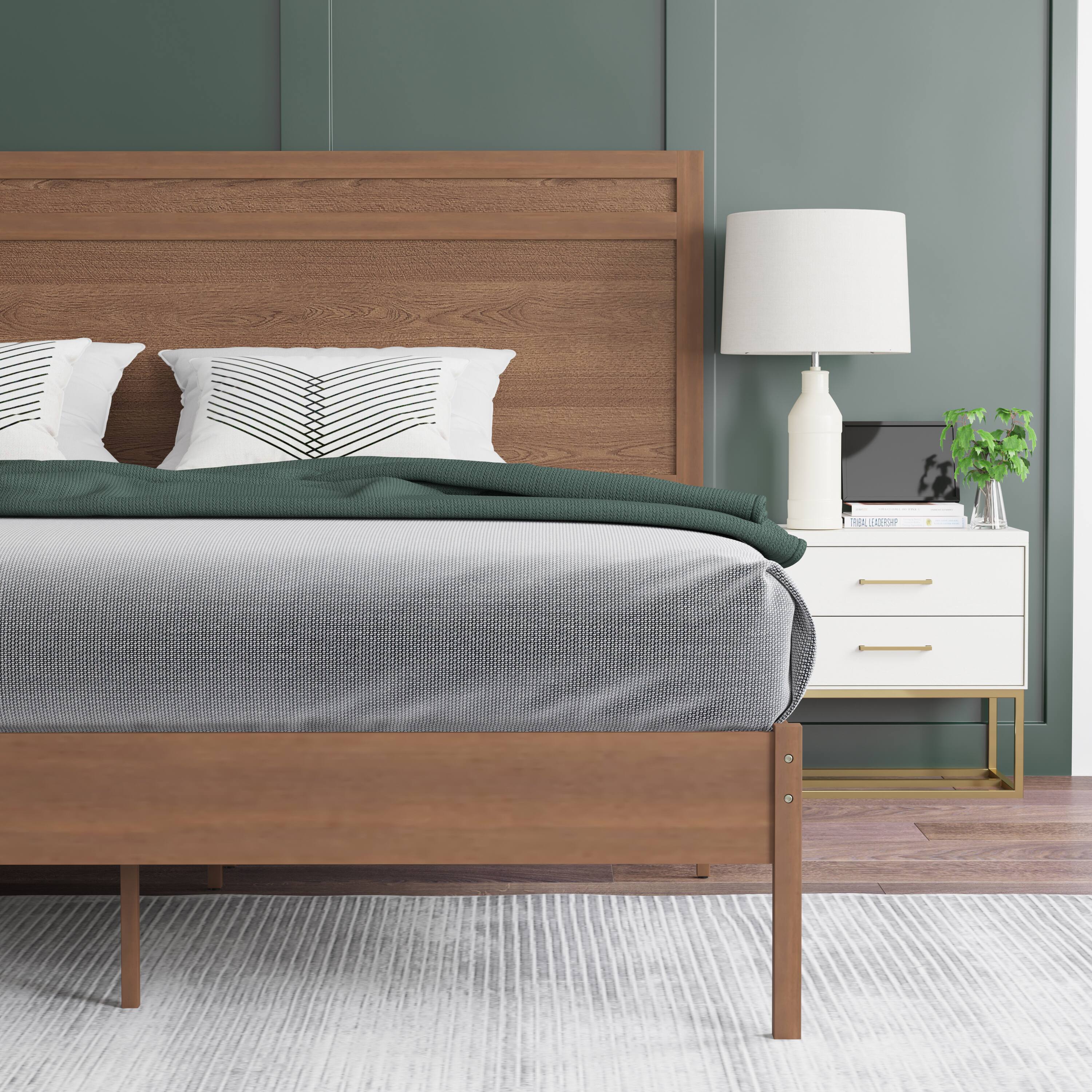 Alt View 3. Emma + Oliver - Allanza Classic Wooden Platform Bed with Headboard - Brown.