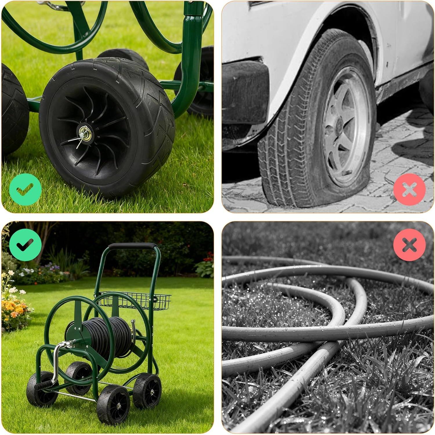 Alt View 2. Winado - 250FT 4-Wheel Garden Hose Reel Cart with Storage Basket, Portable Residential Hose Reel Cart, Lawn Watering, for Garden.