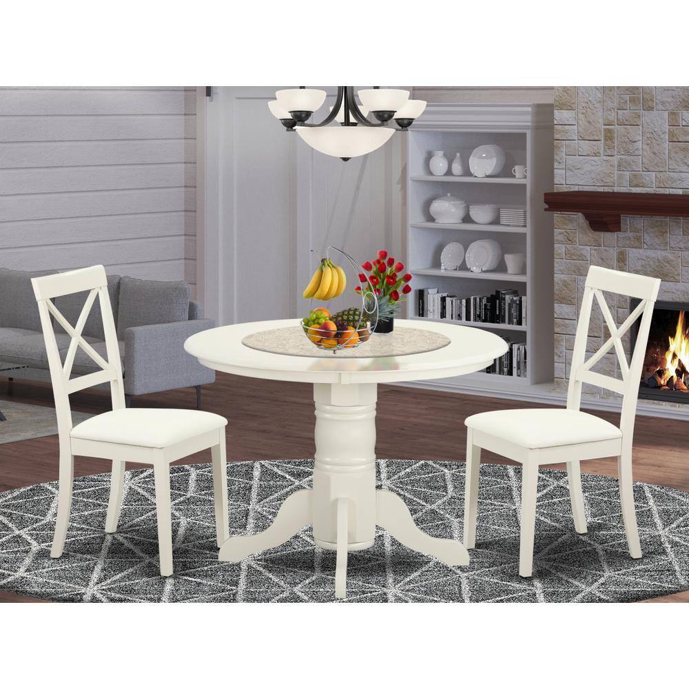 Left. East West Furniture - Dining Room Set Linen White - Brown.