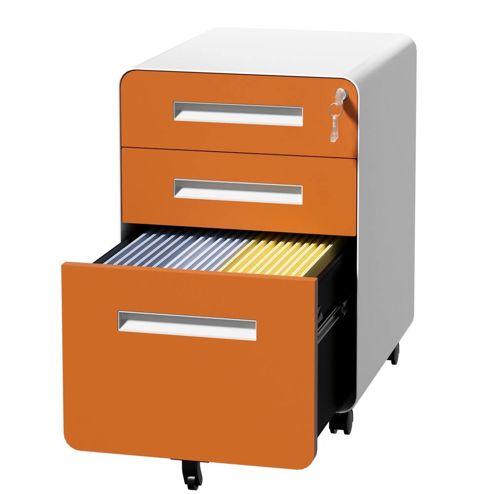 Alt View 8. Loheer - Loheer 3 Drawer File Cabinet Metal Mobile File Cabinet with Lock Orange Steel Under Desk Storage Fully Assembled.