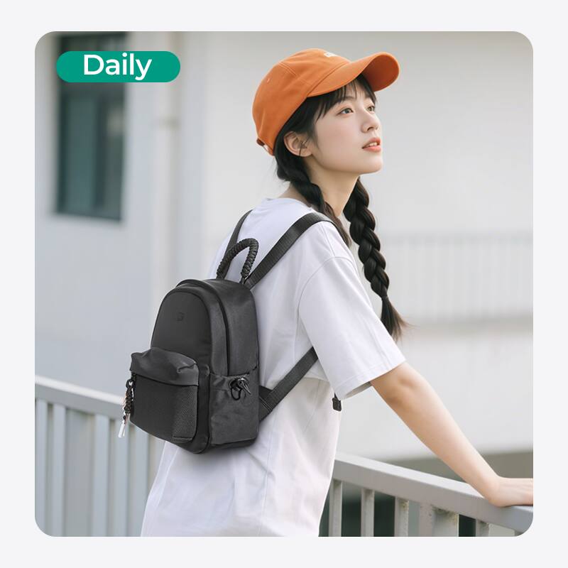 Left. Bagsmart - Small Backpack for Women, Lightweight Mini Backpack Cute Casual Daypack Purses with Woven Handle - Black.
