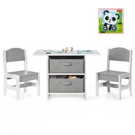 Pefilos - Wooden Kids Table and Chairs with Storage Baskets Puzzle, Toddler Table and Chair Set for Arts & Crafts, Snack Time, Hom - Gray