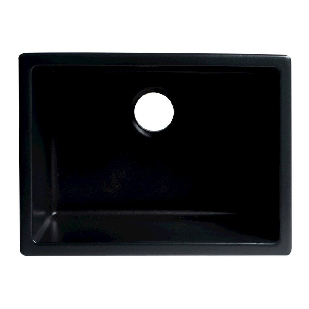 Alt View 2. Alfi - ALFI brand Black Matte 24 x 18 Fireclay Undermount / Drop In Fireclay Kitchen Sink - Black.