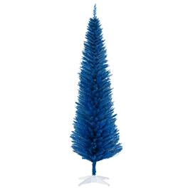 Homcom - Artificial Pencil Christmas Tree, Slim Xmas Tree with 499 Realistic Branch Tips and Plastic Stand - Blue