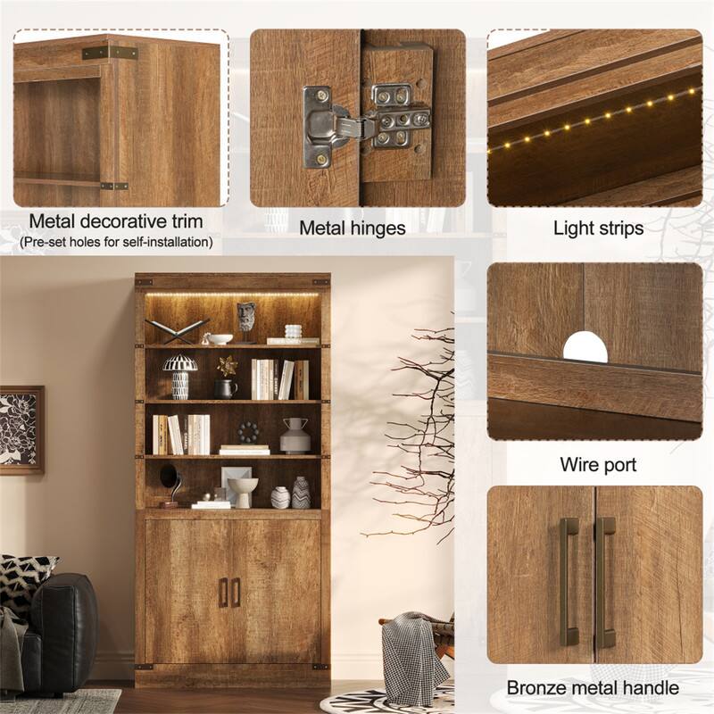 Metal decorative trim (Pre-set holes for self-installation)  
Metal hinges  
Light strips  
Wire port  
Bronze metal handle