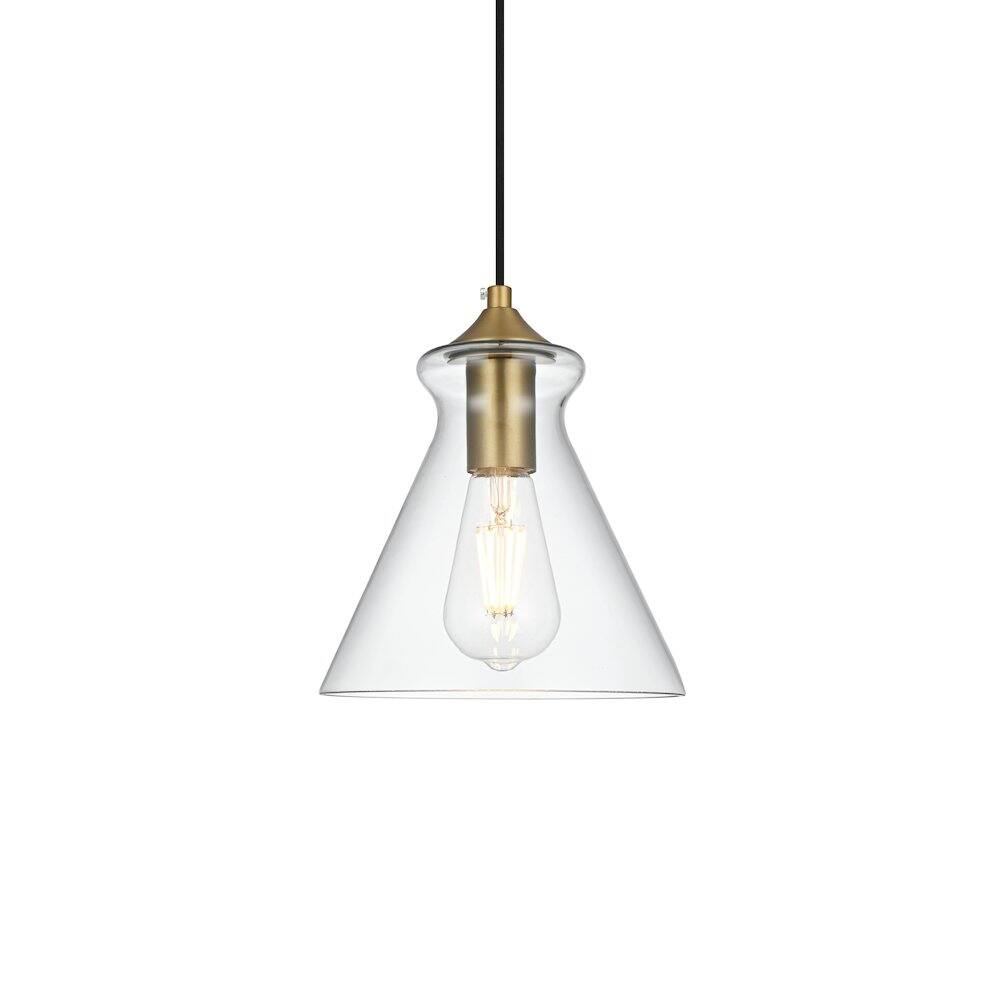 Back. Living District - Destry 8 Inch Pendant Clear Shade in Satin Gold - Satin Gold And Clear.