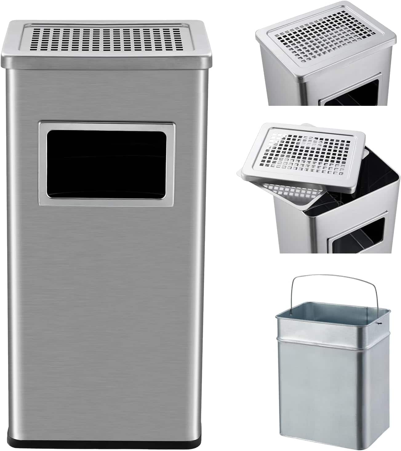 Homhougo - 8 gal/30 L Indoor Outdoor Trash Can, Commercial Garbage Can with Removable Inner Bucket - Silver