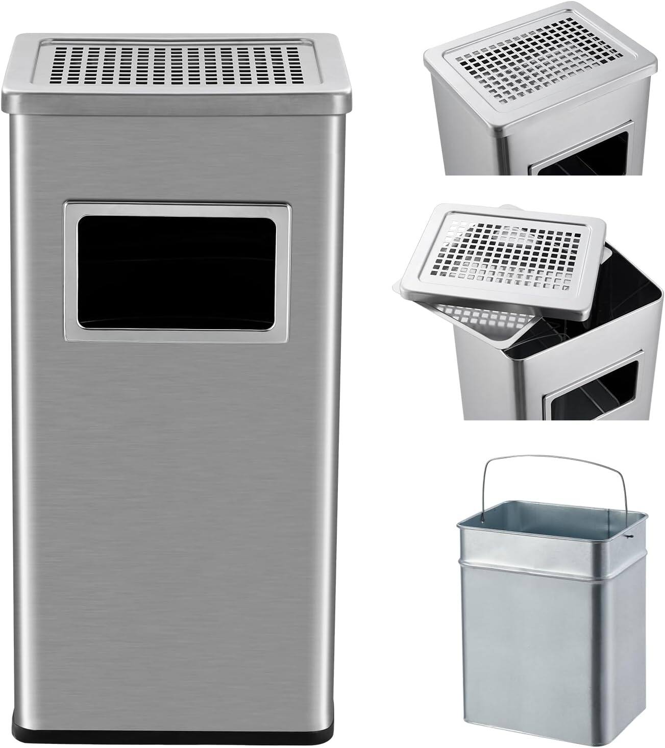Front. Homhougo - 8 gal/30 L Indoor Outdoor Trash Can, Commercial Garbage Can with Removable Inner Bucket - Silver.