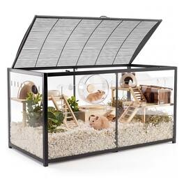 VEVOR - Hamster Cage 47.2"x23.6"x25.4" 360° Viewing Metal Hamster Habitat, Transparent Small Animal Cage with Top Access - Black