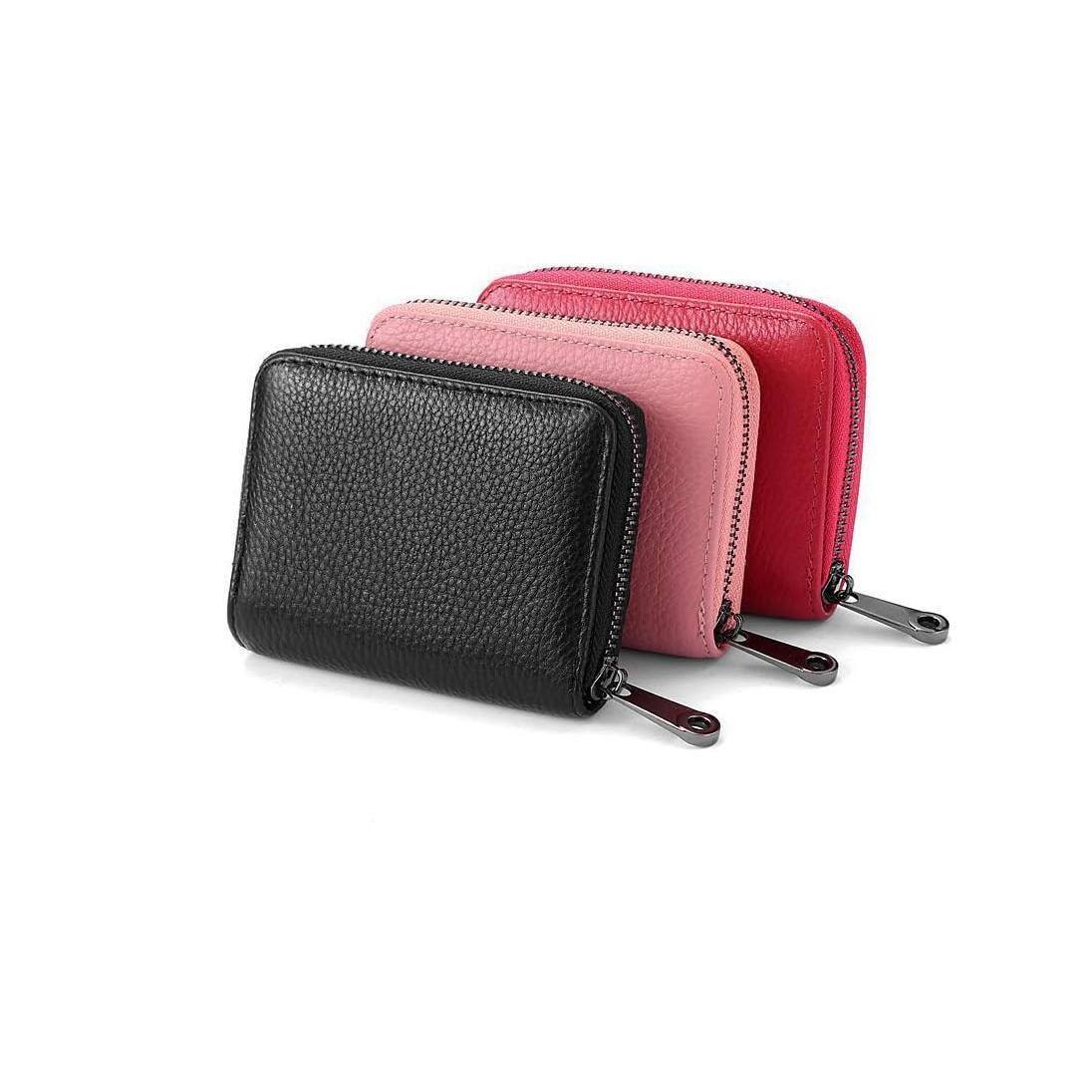 Alt View 2. Jadie Link - Genuine Leather Credit Card Holder Wallet Case Rfid Blocking Secure Organizer Zipper Black Small Exquisite SizeLength - Black.