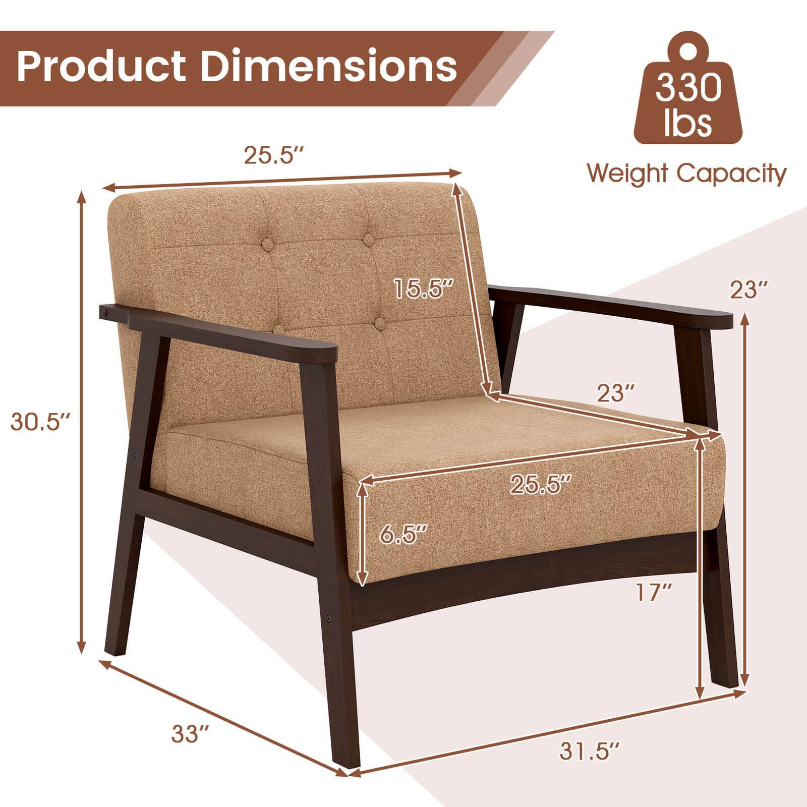 Product Dimensions  
25.5" x 30.5" x 33"  
Weight Capacity: 330 lbs  
Seat Dimensions: 25.5" x 23" x 17"  
Armrest Height: 15.5"  
Back Height: 23"  
Seat Depth: 23"  
Seat Height: 17"  
Overall Height: 31.5"