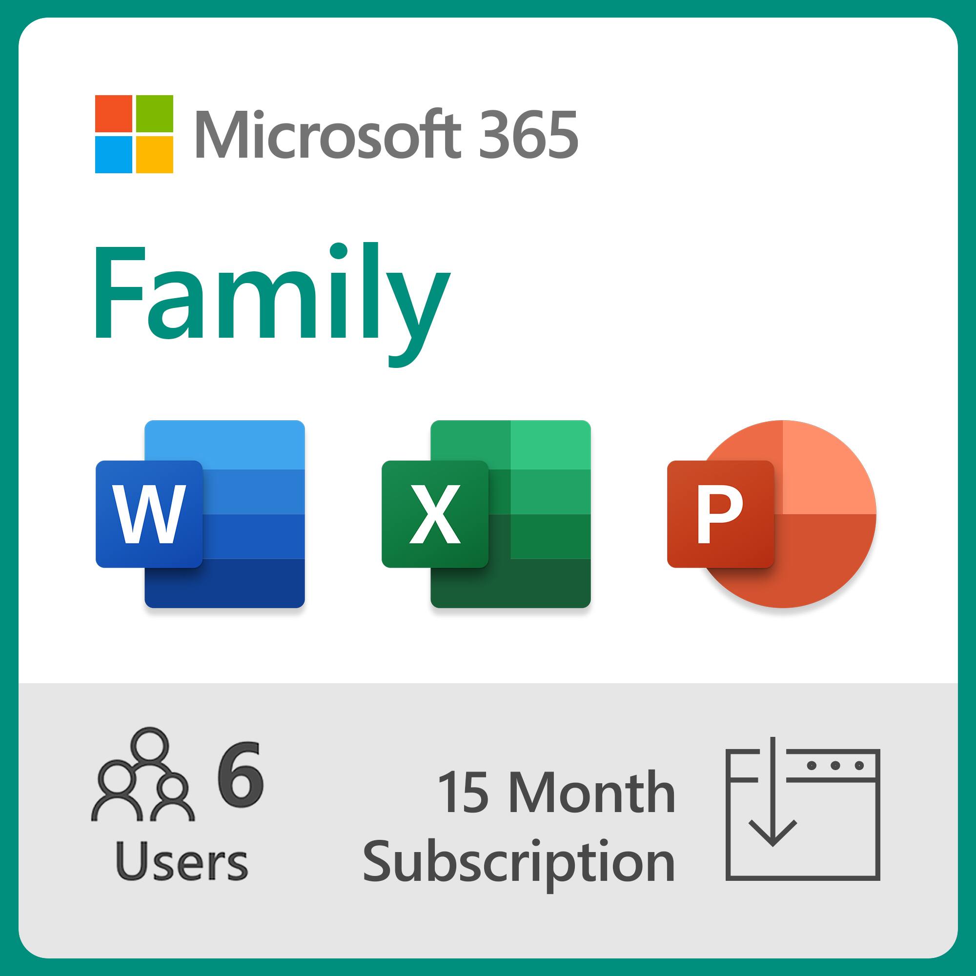 Microsoft 365 Family (up to 6 people) (15month subscription Auto Renew