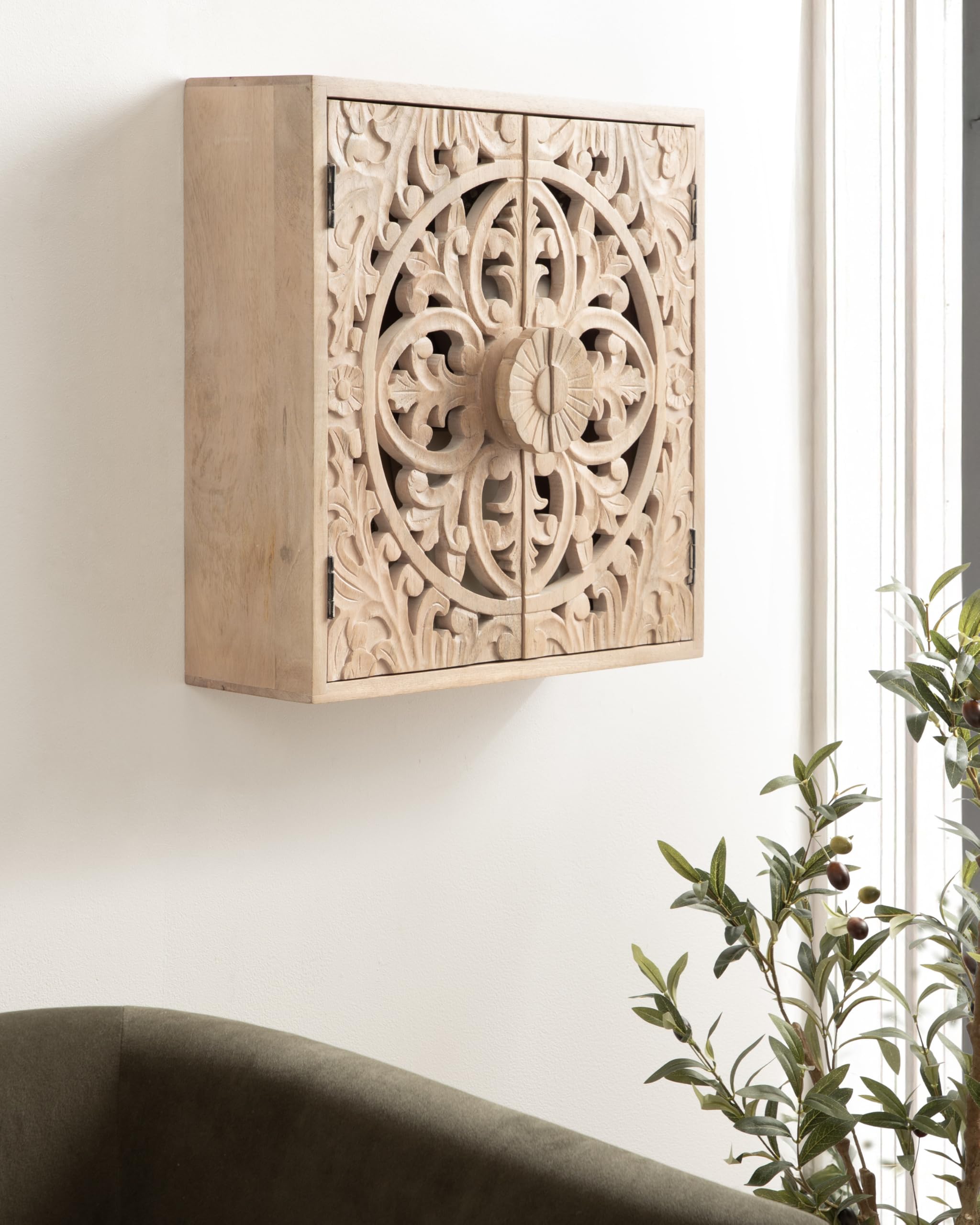 Alt View 1. Cedar Assembly - Saanvi Traditional Carved Wood Wall Cabinet 20 X 6 20 Light Dimensional Over The Toilet Storage Cabinet For... - White.