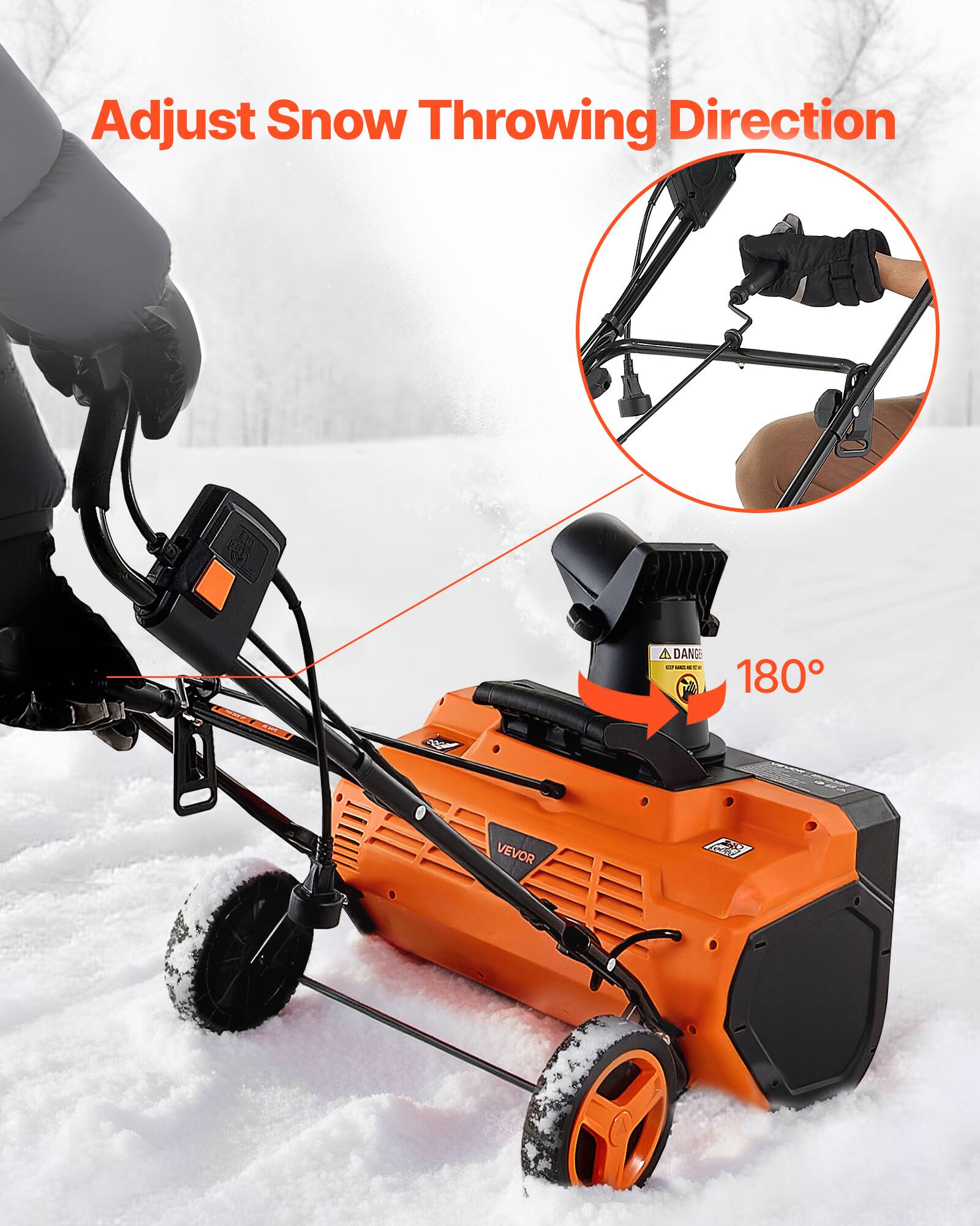 Adjust Snow Throwing Direction

A DANGER 0 180

VEVOR

PER 5.5%