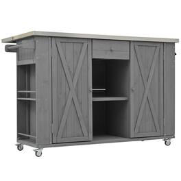 Boyel Living - Outdoor Kitchen Island Fir Wood Foldable Steel Top Grey