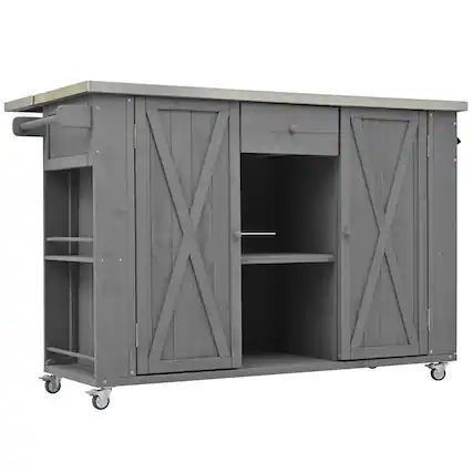 Front. Boyel Living - Outdoor Kitchen Island Fir Wood Foldable Steel Top Grey.