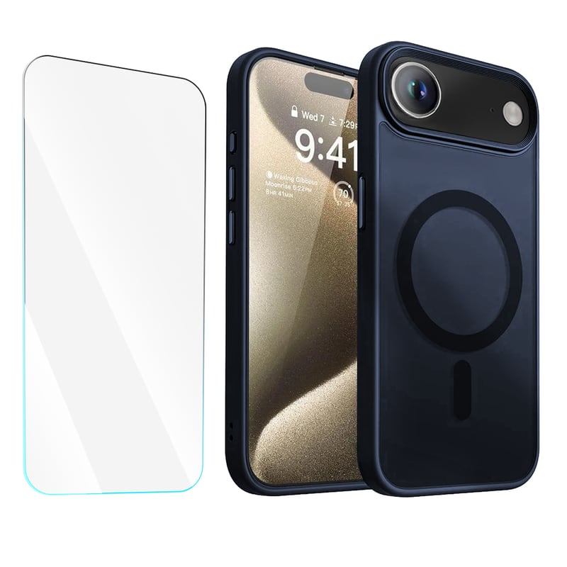 Entronix - iPhone 17 Air Bundle - Magnetic Translucent Matte Case & Clear Screen Protector - Navy Blue