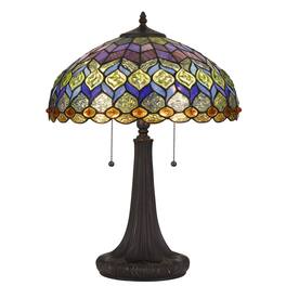 Manhattan Lane - 120 Watt Tiffany Table Lamp with Engraved Base - Multicolor