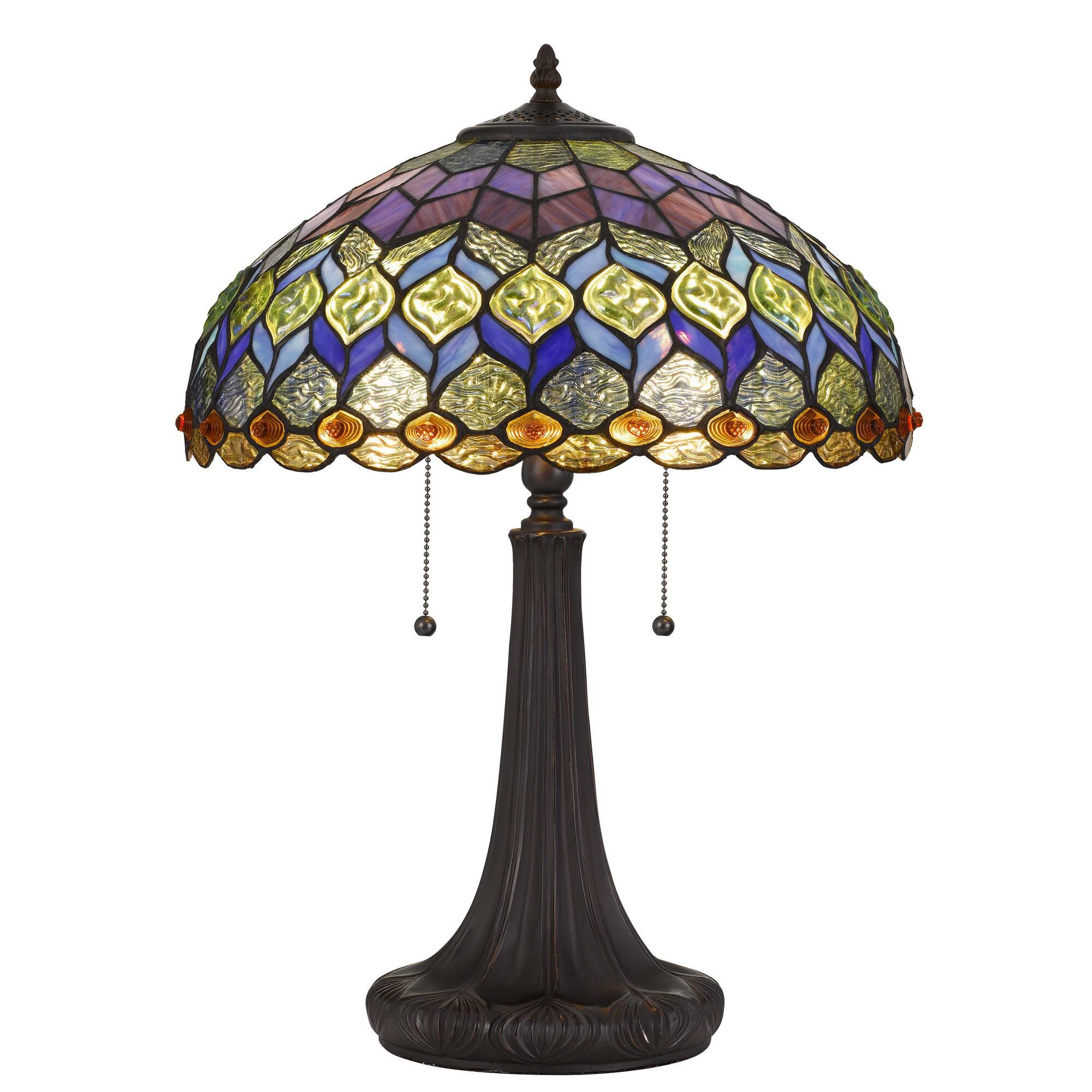 Front. Manhattan Lane - 120 Watt Tiffany Table Lamp with Engraved Base - Multicolor.