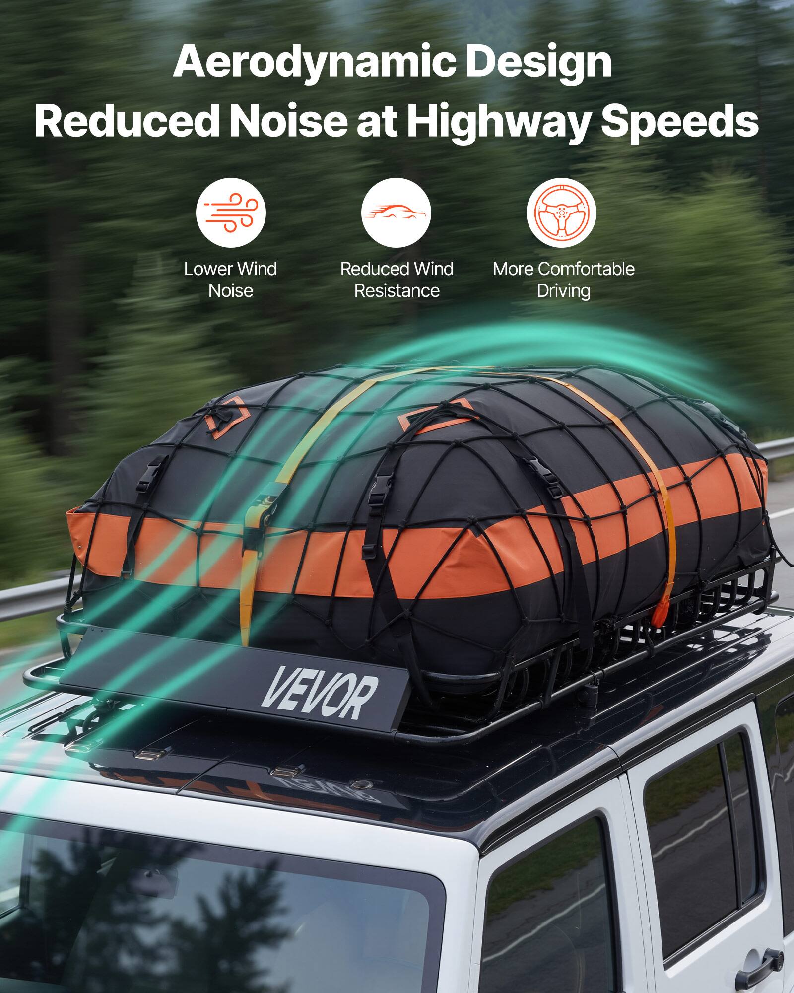 Aerodynamic Design  
Reduced Noise at Highway Speeds

- Lower Wind Noise
- Reduced Wind Resistance
- More Comfortable Driving

VEVOR
